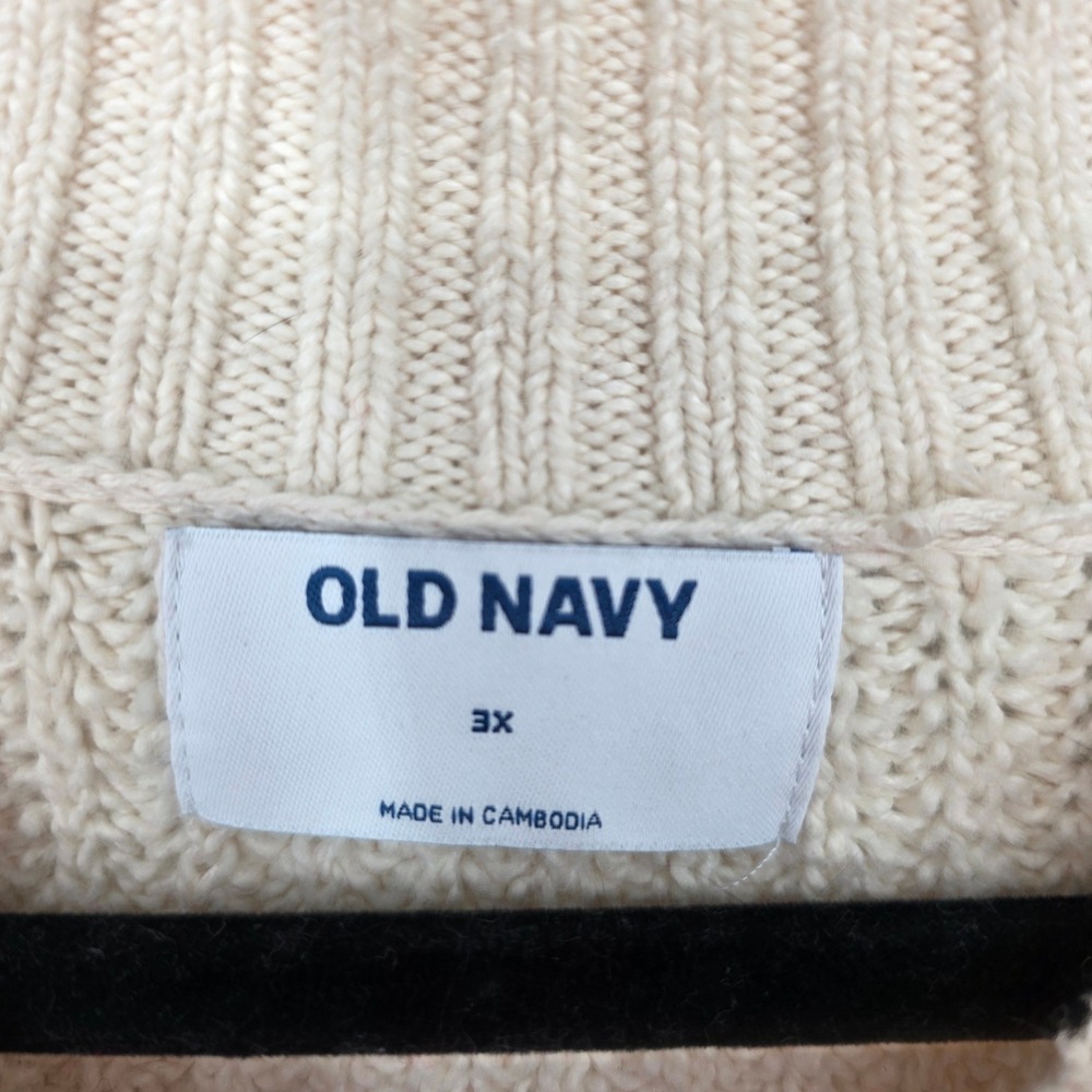 Old Navy Womens 3X Striped Shaker-Stitch Balloon Sleeve Sweater‎ Cream Red Knit - Picture 2 of 4
